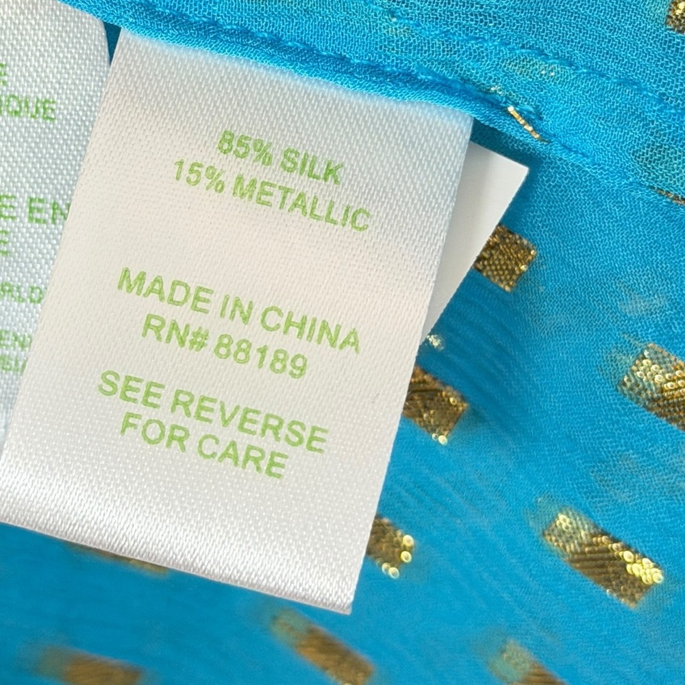 Lilly Pulitzer Colby Silk Metallic Dot‎ Blouse Blue - Picture 5 of 5